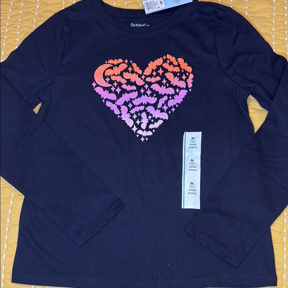Cat & Jack Black and Orange Long Sleeve Tee with Halloween Heart Design